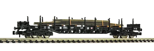 Rungenwagen mit Stahlplatten beladen, DB AG