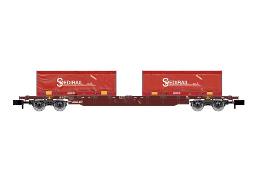 FS 4-achsiger Containertragwagen Sgnss braun mit 2x rot 22' Container Spedirail, Ep.VI