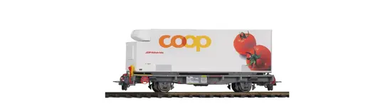 RhB Lb-v 7881 Tragwagen mit Coop-Container "Tomate"
