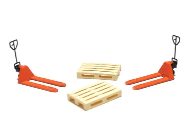 2 orange Palettenheber y 2 Europaletten