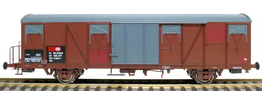 SBB Gbs Güterwagen EUROP mit Farbflächen, kleinem SBB Emblem, geripptem Dach und glatten Türen Epoche V