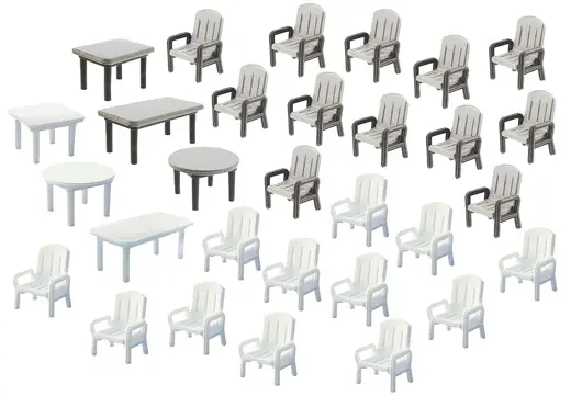 24 Gartenstühle und 6 Tische
