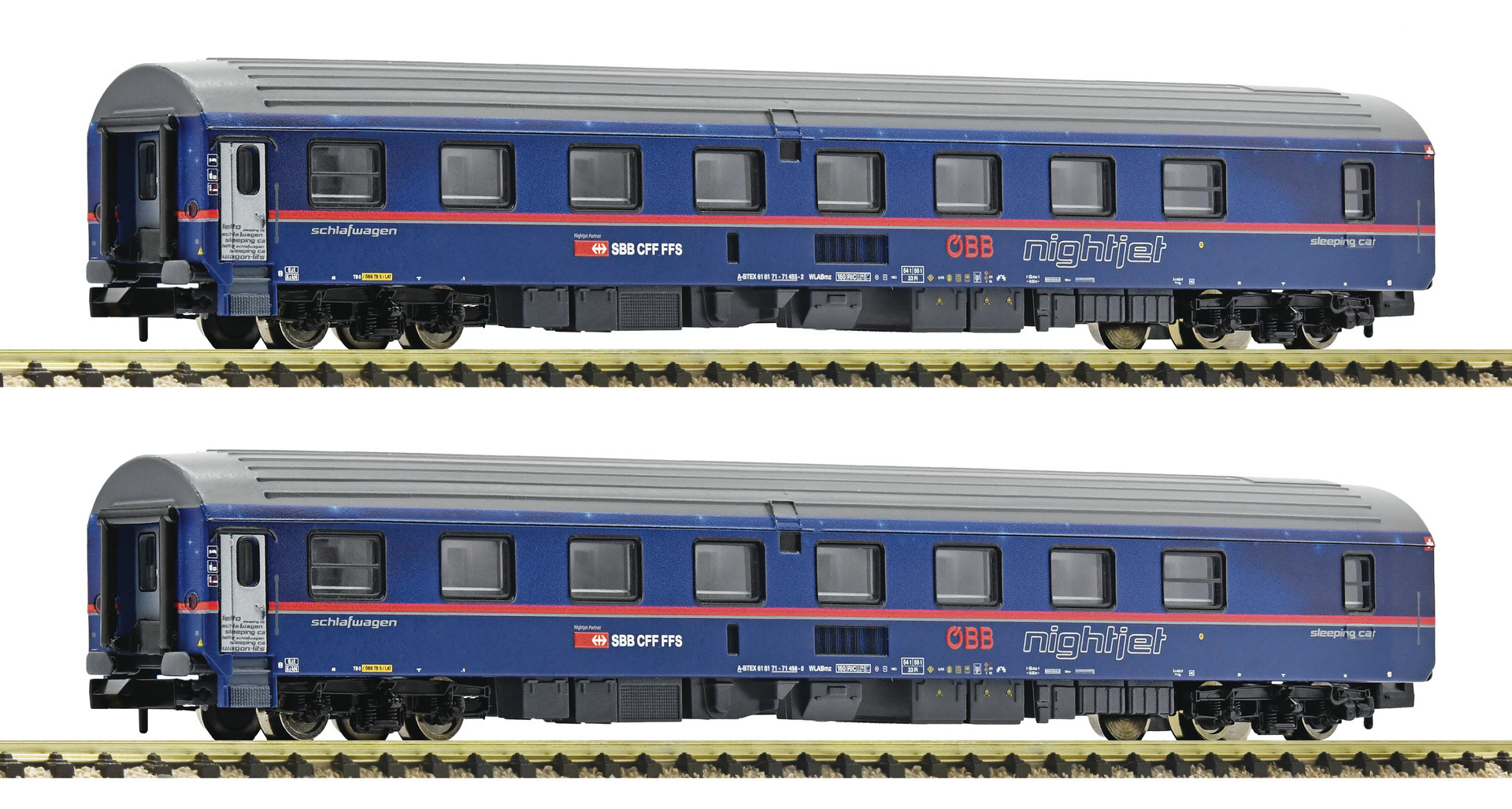 Fleischmann 6260013 Nゲージ Nightjet寝台車2両 Fleischmann 6260013: 2-piece set: Sleeper “Nightjet”, ÖBB/SBB