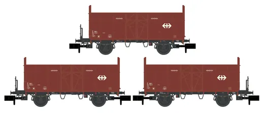 3er Set offene Güterwagen Fbkk SBB, Ep.IV, mit SBB Kreuz