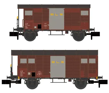 BLS 2 gedeckte Güterwagen, 1x K2 und 1x K3, braun, Ep. IV