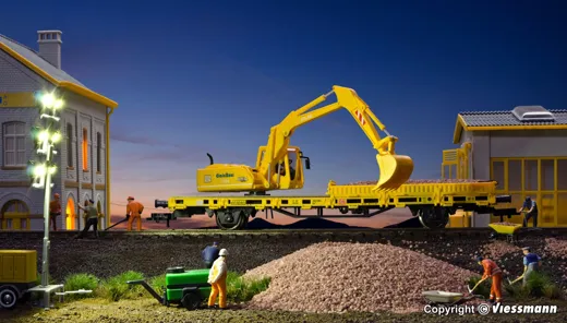 26250 H0 Niederbordwagen mit ATLAS Bagger GleisBau, Fertigmodell