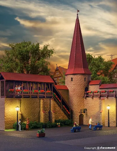H0 Stadtmauer mit Rundturm in