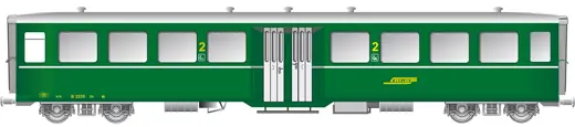 RhB Mitteleinstiegwagen mittelschwere Bauart B2330 grün RHB Logo