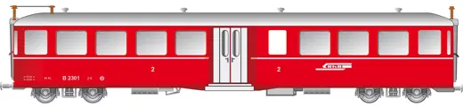RhB Mitteleinstiegwagen Fliegender Rätier B2301 rot RhB Logo