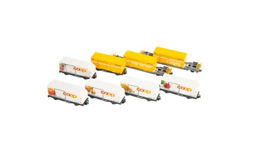 RhB Trag- & Tiefladewagen-Set inkl. Container, 8-tlg.