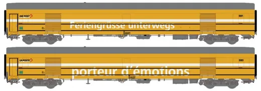 PTT 2er Set Postwagen ex SNCF Ep V DC, SBB