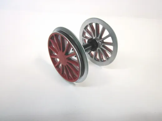 G Radsatz BR 194, verchromt, rot mit Kugellager, Haftreifen und Zahnrad