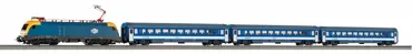 Start-Set mit Bettung Personenzug Taurus und 3 Personenwagen MAV V
