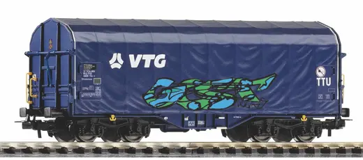 Schiebeplanenwagen Shimmns VTG mit Graffiti VI, Privatbahn