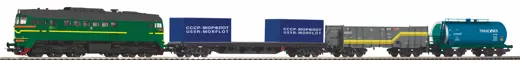 Start-Set mit Bettung M62 + 3 Güterwagen SZD VI