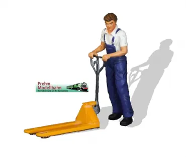 Arbeiter mit Palettenhubwagen (Ameise)