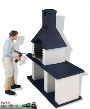 Mann am Gartengrill mit grossem Grillkamin - Set