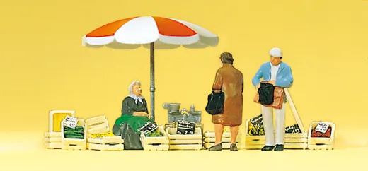 Sitzende Marktfrau, Kunden, Zubehör