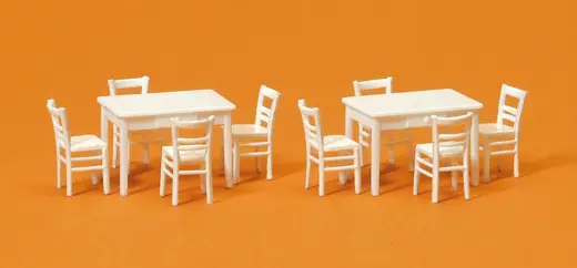2 Tische, 8 Stühle Materialfarbe weiss