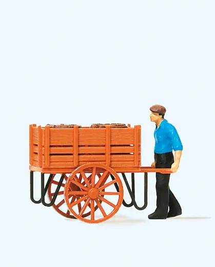 Arbeiter mit Handwagen, Fässerladung