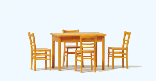 Tisch, 4 Stühle. Materialfarbe holzfarben. Bausatz