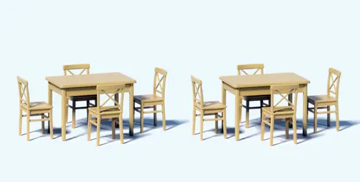 2 Tische und 8 Stühle, Bausatz, unbemalt