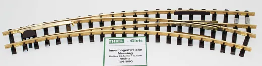 Innenbogenweiche links Messing vernickelt 45°/30° R.765/1175mm (R2/R3)