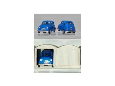 Doppelte Blechgarage mit FIAT 500 Blau LaserCut-Bausatz