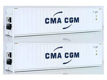 2er-Set Container 40" Frigo HC CMA CGM, Weiss, Schrift Blau