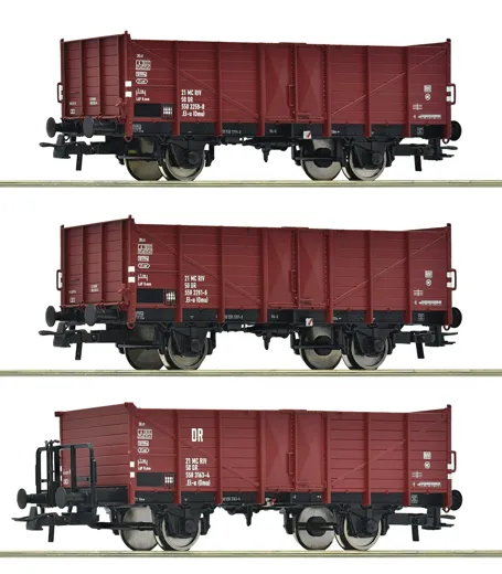 3-tlg. Set: Offene Güterwagen, DR