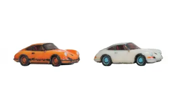 Porsche 911, 2 Stück, orange und weiß, 3D-Farbdruck