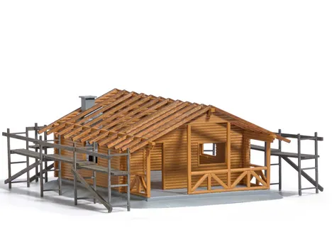 Blockhütte im Bau