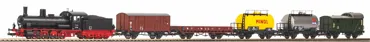 Start-Set mit Bettung Güterzug Dampflok G7 mit 5 Güterwagen, DB
