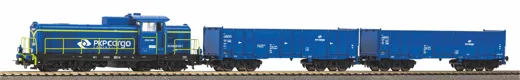 Start-Set mit Bettung Güterzug Diesellok SM 42 mit 2 offenen Güterwagen PKP Cargo IV