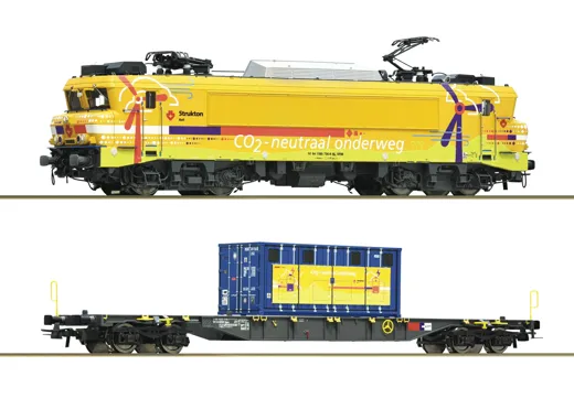2-tlg. Set: Elektrolokomotive 1756 mit Containertragwagen, Strukton Rail, Privatbahn