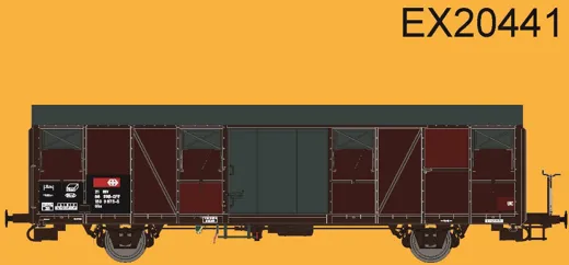 SBB Gbs Güterwagen mit Farbflächen, kleinem SBB Emblem, glattem Dach und Türen Epoche VI