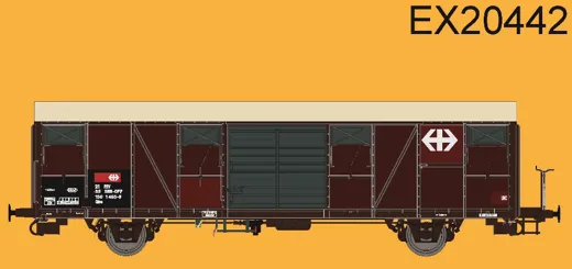 SBB Gbs Güterwagen mit Farbflächen, grossem und kleinem SBB Emblem, Polyestherdach, Türen mit Sicken Epoche VI