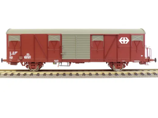 SBB Gbs Güterwagen EUROP mit grossem SBB Emblem, geripptem Dach und Türen mit Sicken Epoche IVb