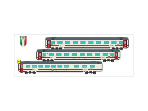 N 1:160 - Set 3 carrozze IC sun, FS ep.VI 1x1'cl ex GC 1970 tetto liscio1x2'cl ex GC 1970 tetto liscio1xBHR ex GC self service tetto liscio