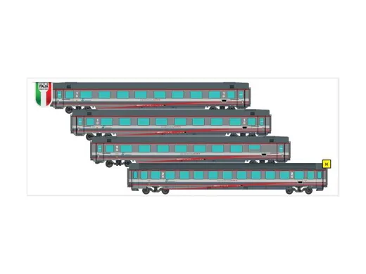 N 1:160 - Set 4 carrozze Lackierung ESCI, logo XMPR Grün, FS ep.IV 1xGC 1'cl 1970 tetto liscio,1xGC 1'cl 1970 tetto liscio, 1xGC BHR,1xZ1 2'cl,