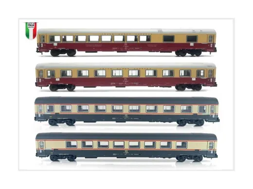 N 1:160 - Set 4 carrozze GC Typ 1969/1970, Lackierung TEE Adriatico, Lackierung TEE/Bandiera, logo TV, FS ep. IV - set