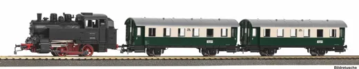 Start-Set mit Bettung Dampflok BR 80 VSM mit Personenwagen NS VI