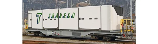 RhB Sb-v 65694 Tragwagen mit Klimacontainer "Traveco"