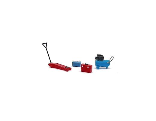 Werkzeugkästen, hydraulischer Wagenheber und 1 Kompressor