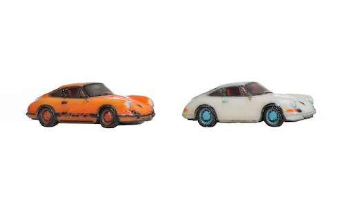 Porsche 911, 2 Stück, orange und weiß, 3D-Farbdruck