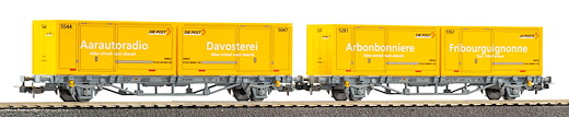 2er Set Containertragwagen 2 x 20' WP Post-Container CH-AAE VI, Privatbahn