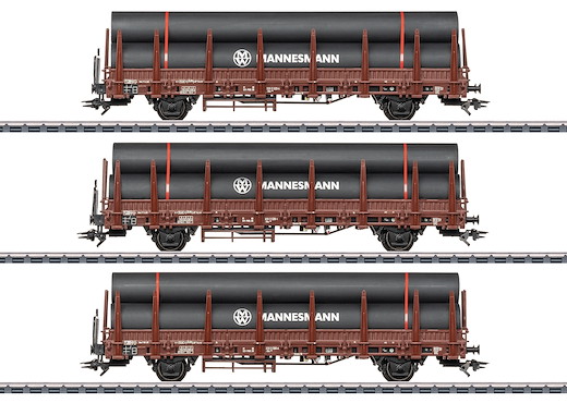 Rungenwagen-Set 1 mit Stahlröhren-Beladung, DB