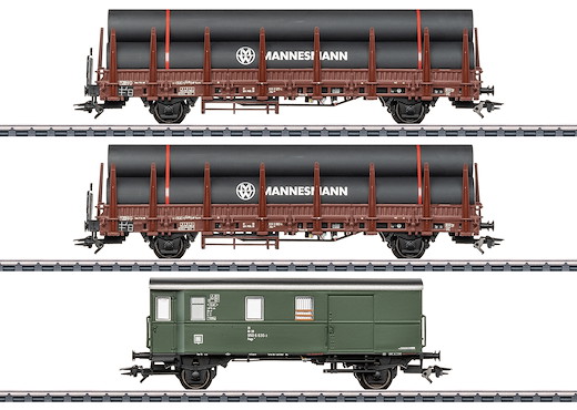 Rungenwagen-Set 2 mit Stahlröhren-Beladung, DB