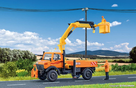H0 UNIMOG mit Arbeitskran und Korb
