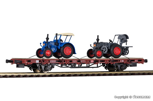 H0 Niederbordwagen mit 2 LANZ Bulldogs, Fertigmodell
